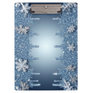 Glitzernder blauer Schneeflockenrahmen mit Eiszapf Klemmbrett