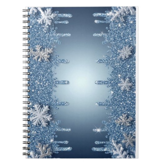 Glitzernder blauer Schneeflockenrahmen mit Eiszapf Notizblock (Vorderseite)