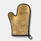 Glitzernder Gold Glam Name Ofenhandschuh (Vorderseite)