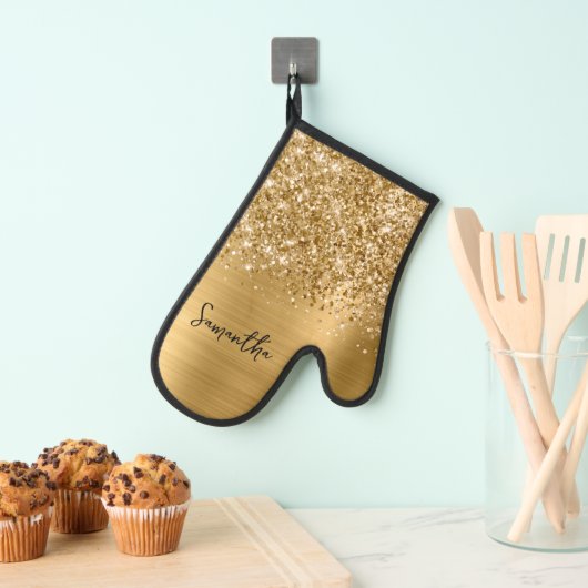 Glitzernder Gold Glam Name Ofenhandschuh (Insitu (Hängend))