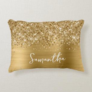 Glitzernder Gold Glam-Skriptname Dekokissen