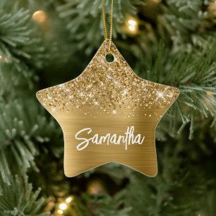 Glitzernder Gold-Glamour-Pinsel-Skriptname Keramik Ornament