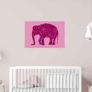 Glitzernder heißrosa Elefant mit falschen Glitzerp Poster