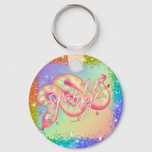glitzernder Regenbogenschlange Schlüsselanhänger (Vorderseite)