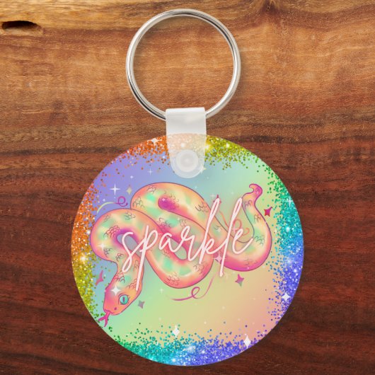 glitzernder Regenbogenschlange Schlüsselanhänger (Vorderseite)
