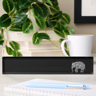 Glitzernder silberner Mosaik-Glitter-Elefant Namensplakette