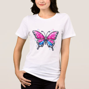 Glitzernder Y2K-Metall-Schmetterling - Pink & Blau Tri-Blend Shirt