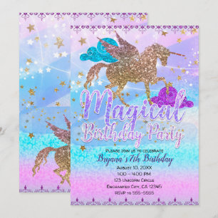 Glitzerndes Fliegendes Einhorn Magische Geburtstag Einladung
