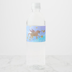 Glitzerndes Fliegendes Einhorn Magische Geburtstag Wasserflaschenetikett