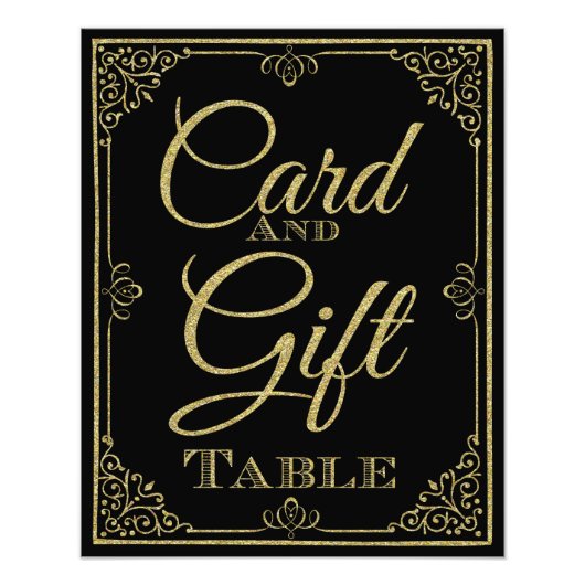 glitzerndes Gold und schwarze Karte und Geschenk-H Fotodruck (Vorne)