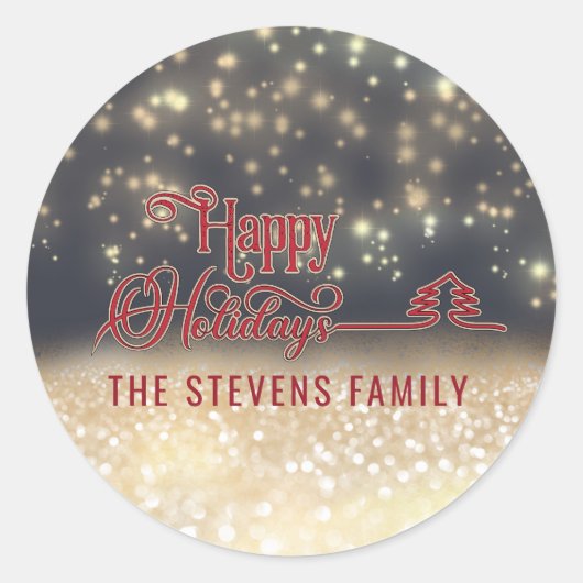 glitzerndes, goldenes Skript, das Happy Holidays Runder Aufkleber (Vorderseite)