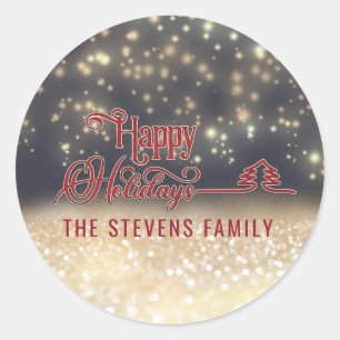 glitzerndes, goldenes Skript, das Happy Holidays Runder Aufkleber