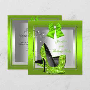 Glitzerndes Limettengrünes Hochzeitsabsatz Geburts Einladung