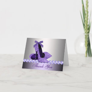 Glitzerne lila High Heel Schuhe Danksagungskarten Dankeskarte