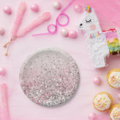 Glitzernsilber und rosa girly Party Pappteller (Party)