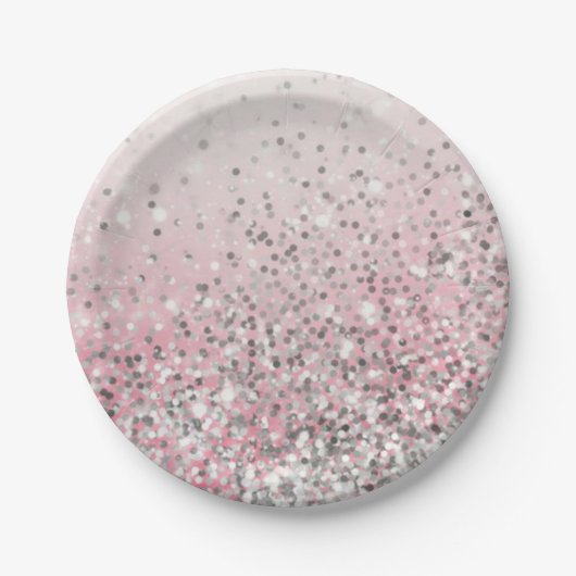 Glitzernsilber und rosa girly Party Pappteller (Vorderseite)