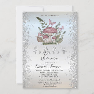 Glitzerpilze Schmetterlinge Silber Baby Shower Einladung