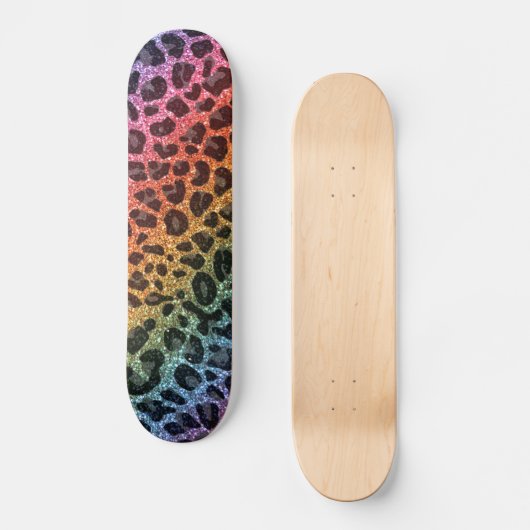 Glitzerregenbogen-Leoparddruck Skateboard (Vorderseite)