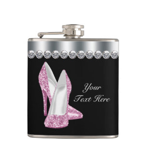 Glitzerrosa Schuhe Rosa und Schwarz Flachmann