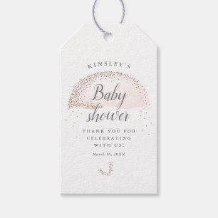 Glitzerröte rosa Regenschirm Baby Shower Danke Geschenkanhänger