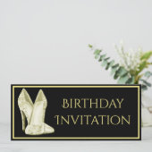 Glitzerschuhe & Champagner Geburtstag Einladung (Stehend Vorderseite)