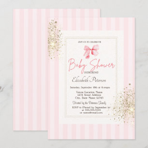 Glitzerstaub Rosa Schleife Gestreifte Babyparty Einladung