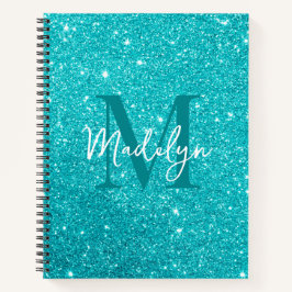 glitzert Blaue Glitter-Monogramm-Name Mädchenhaft Notizblock