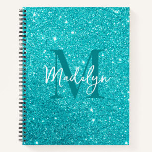 glitzert Blaue Glitter-Monogramm-Name Mädchenhaft Notizblock