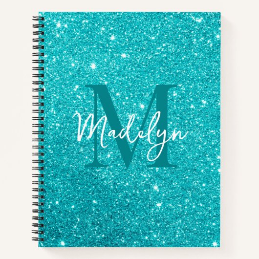 glitzert Blaue Glitter-Monogramm-Name Mädchenhaft Notizblock (Vorderseite)