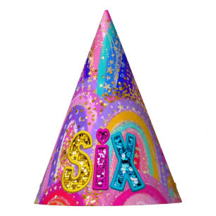 Glitzige 6. Regenbogen-Pailletten-Gold-Glitter-Max Partyhütchen