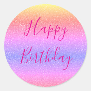 Glitzige Roségold-Hot-Pink-Happy-Birthday-Mädchenh Runder Aufkleber
