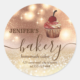 Glitzige Vintage-Cupcake-Chef-Schrift Bäckerei Runder Aufkleber