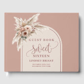 Glitziger Bogen Pastellrosa Pampas Floral Boho Sec Gästebuch (Vorderseite)