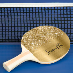 Glitziger Gold Glam Schriftname Tischtennis Schläger