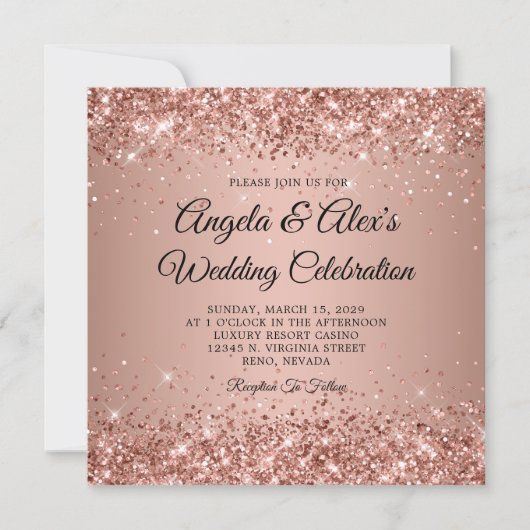 Glitziger Roségold-Gradient-Hochzeit Einladung (Vorderseite)
