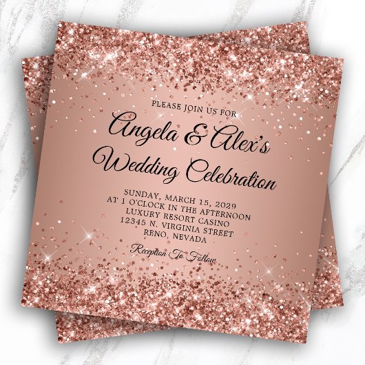 Glitziger Roségold-Gradient-Hochzeit Einladung