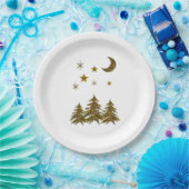 Glitziger Weihnachtsbaum, Mond, Sterne Pappteller (Party)