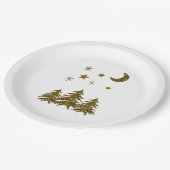 Glitziger Weihnachtsbaum, Mond, Sterne Pappteller (Schrägansicht)