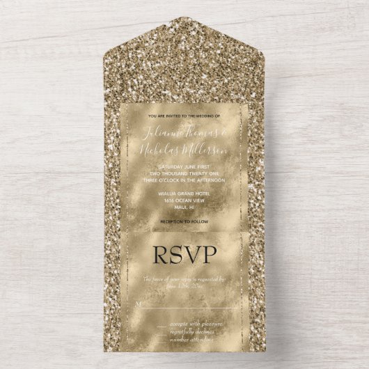 Glitzy Antique Gold Glitzer All In One Einladung (Innen Boden)