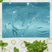 Glitzy Aqua Blauer türkisfarbener Marmor Geschirrtuch (Gefaltet)