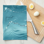 Glitzy Aqua Blauer türkisfarbener Marmor Geschirrtuch (Viertel Falte)