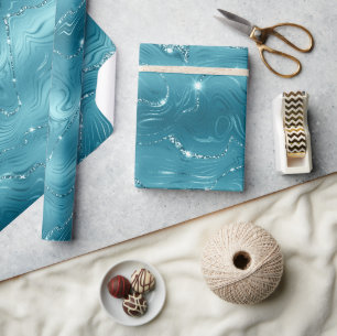 Glitzy Aqua Blue Turquoise Glitzer Geburtstag Geschenkpapier