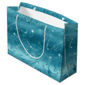 Glitzy Aqua Blue Turquoise Glitzer Geburtstag Große Geschenktüte (Rückseite Schrägansicht)