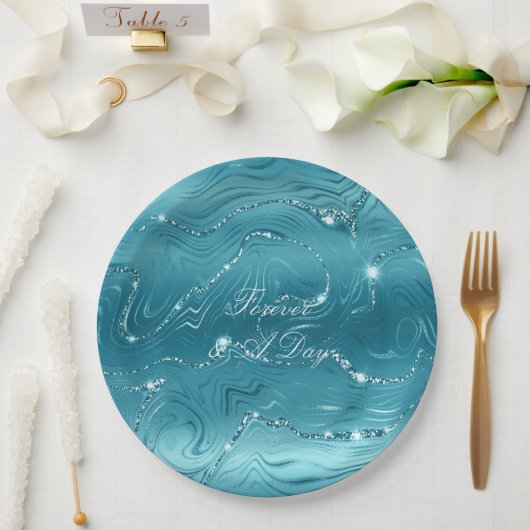 Glitzy Aqua Blue Wedding Pappteller (Hochzeit)