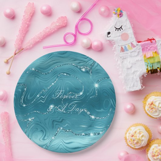 Glitzy Aqua Blue Wedding Pappteller (Party)