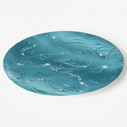 Glitzy Aqua Blue Wedding Pappteller (Schrägansicht)