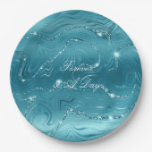 Glitzy Aqua Blue Wedding Pappteller (Vorderseite)