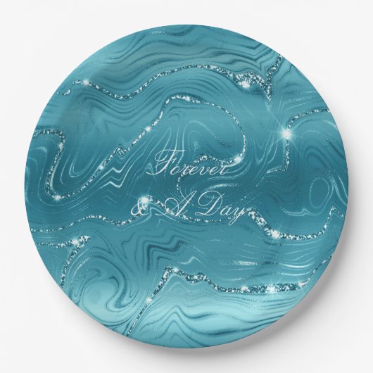 Glitzy Aqua Blue Wedding Pappteller (Vorderseite)