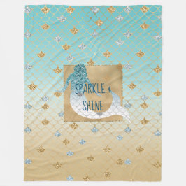 Glitzy Aqua Mermaid Blue Gold Sparkone Glitzer Fleecedecke