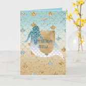 Glitzy Aqua Mermaid Blue Gold Sparkone Glitzer Karte (Gelbe Blume)